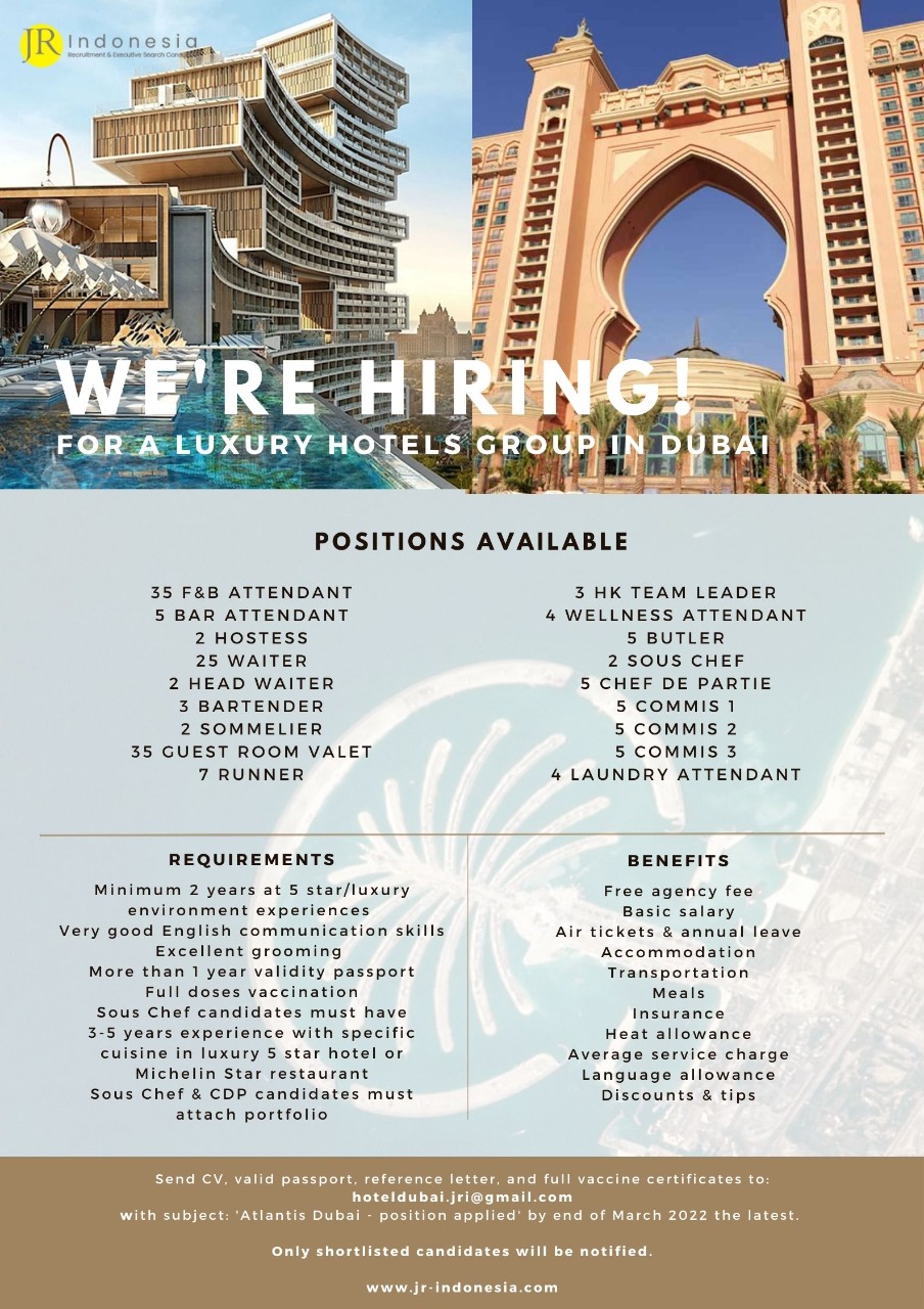 We are hiring 35 engineering staf for luxury group hotel in Dubai – JR ...